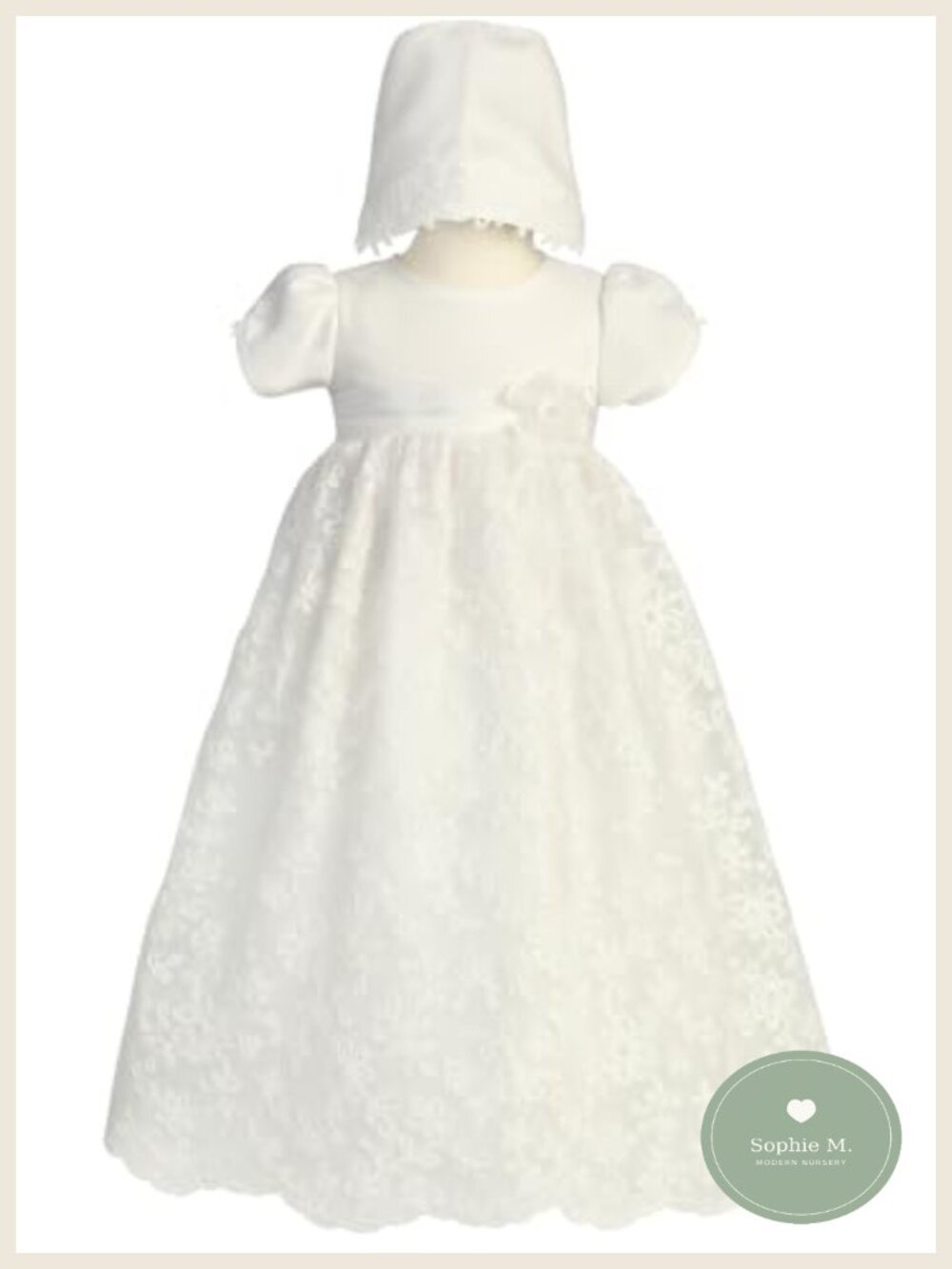Baby Girl Tulle Christening Dress with Hat Satin Embroidered
